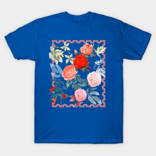 Garden Roses on Blue T-Shirt